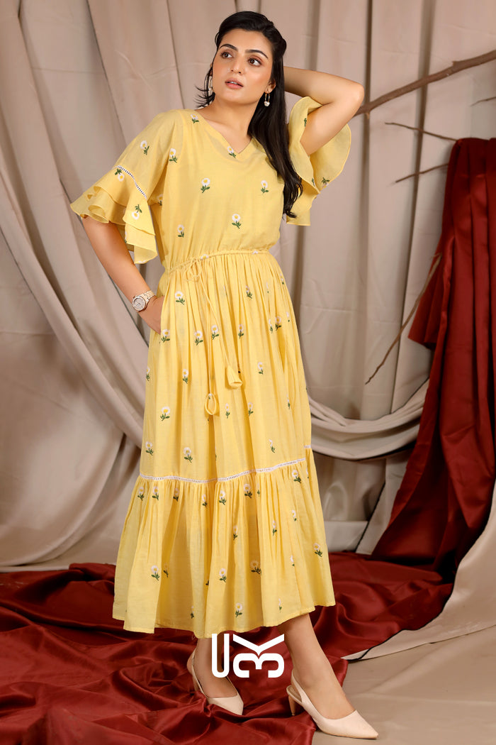 Lemony Summer Midi (Dress) in Vanilla Yellow
