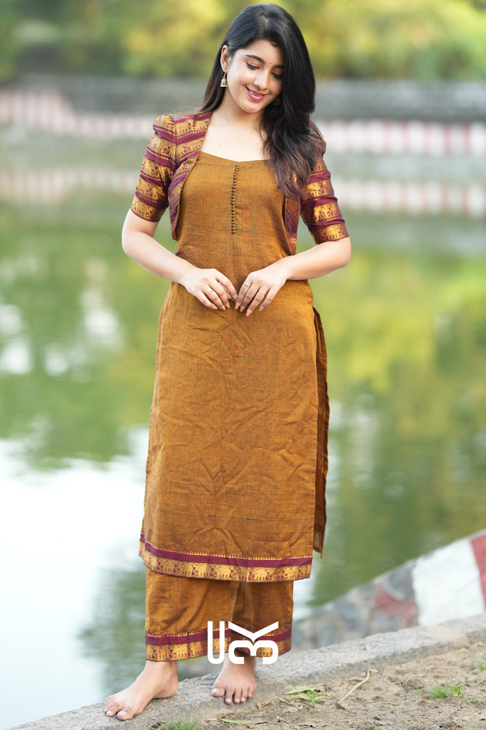 Barkha Kurta Set in Ochre Yellow