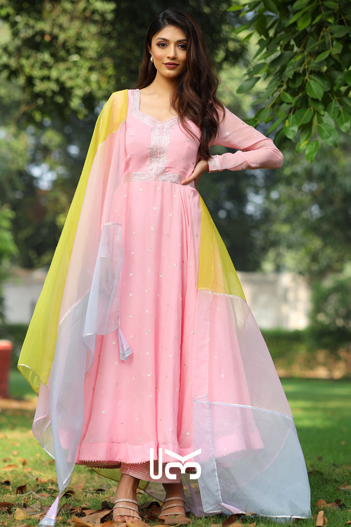 Coral Anarkali Suit Set in Pink