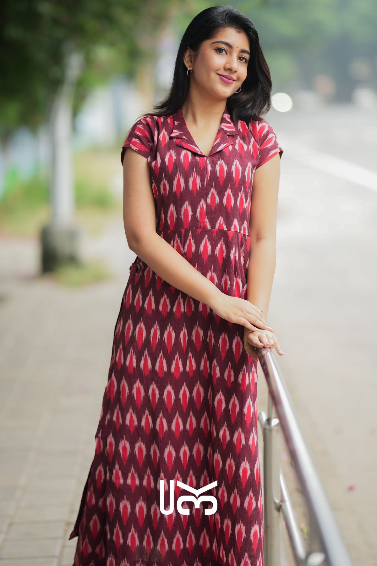 Milania Ikkat Co-ord Set in Maroon