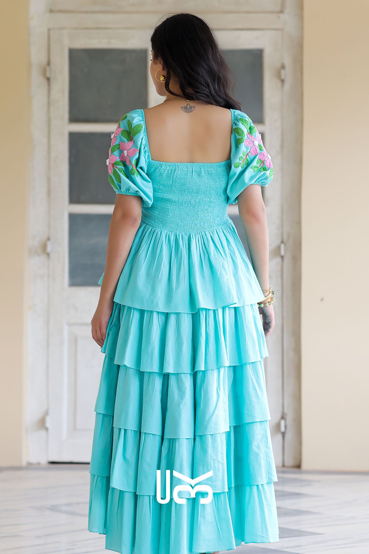 Lagoon Layers Aqua Cotton Maxi Dress