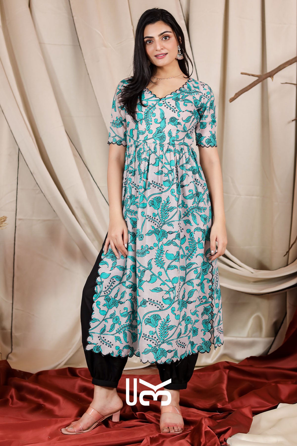 Riya Kalamkari Kurta Set in Beige