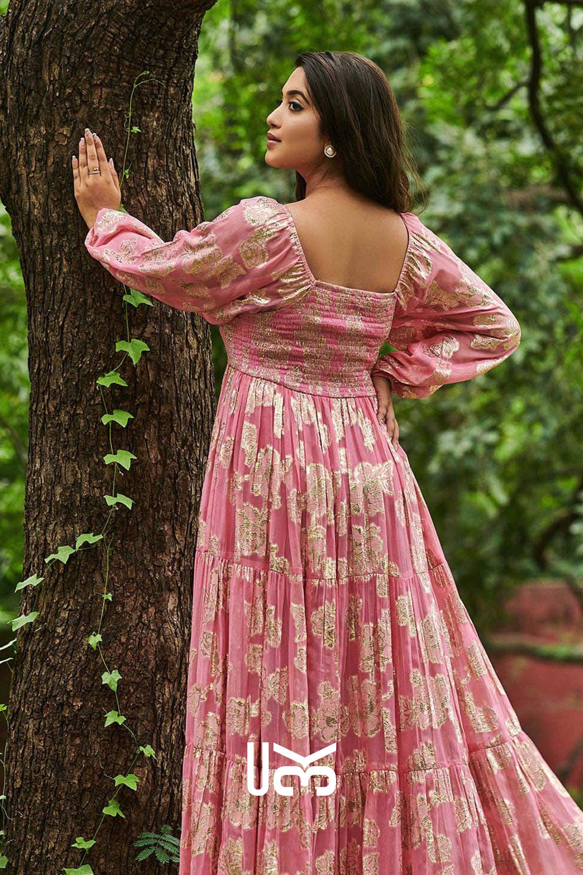 Sitara Floral Zari Pink Maxi Dress