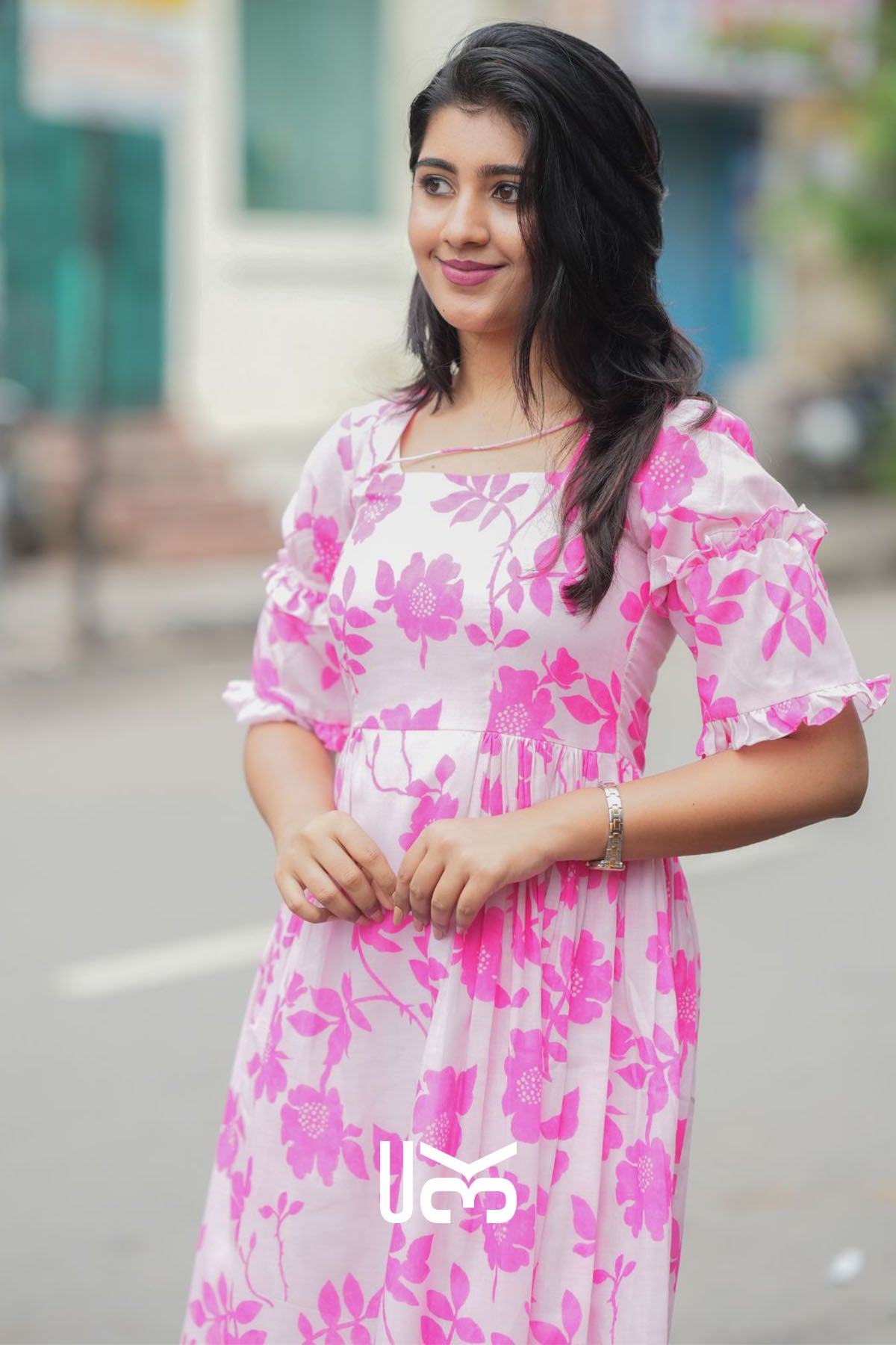 Polly Pink Cotton Floral Midi Dress