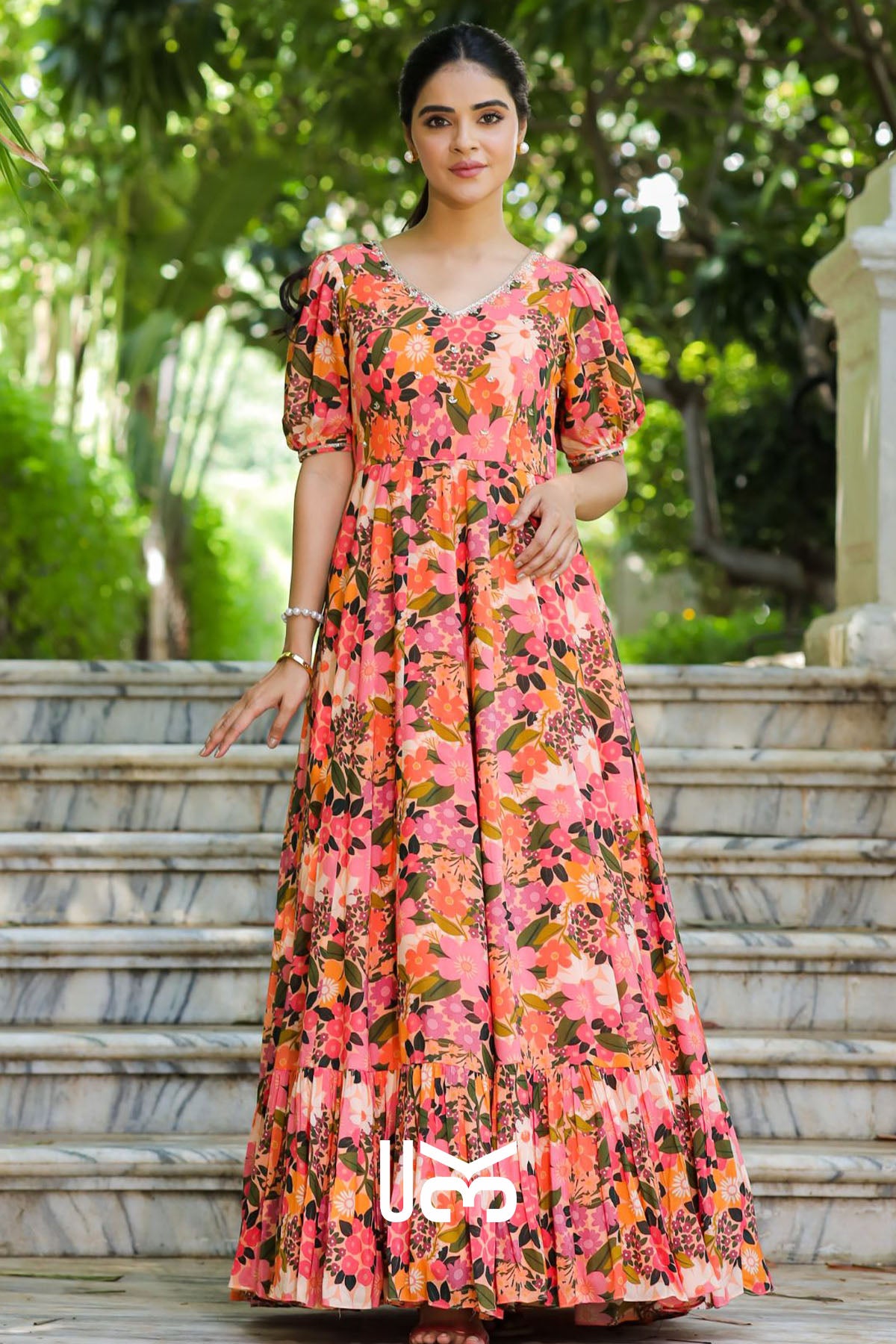 Gulmohar Maxi Dress in Peach