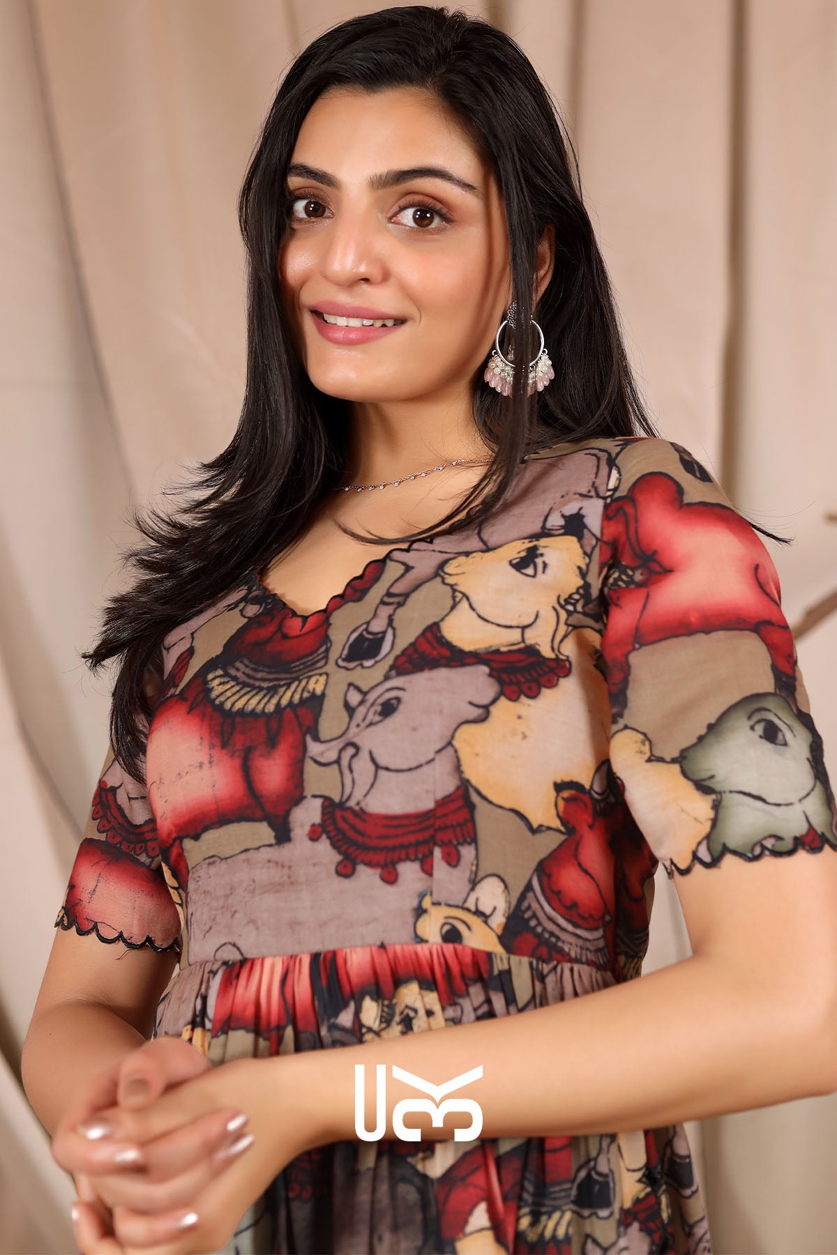 Kshira Kalamkari Brown kurta Set