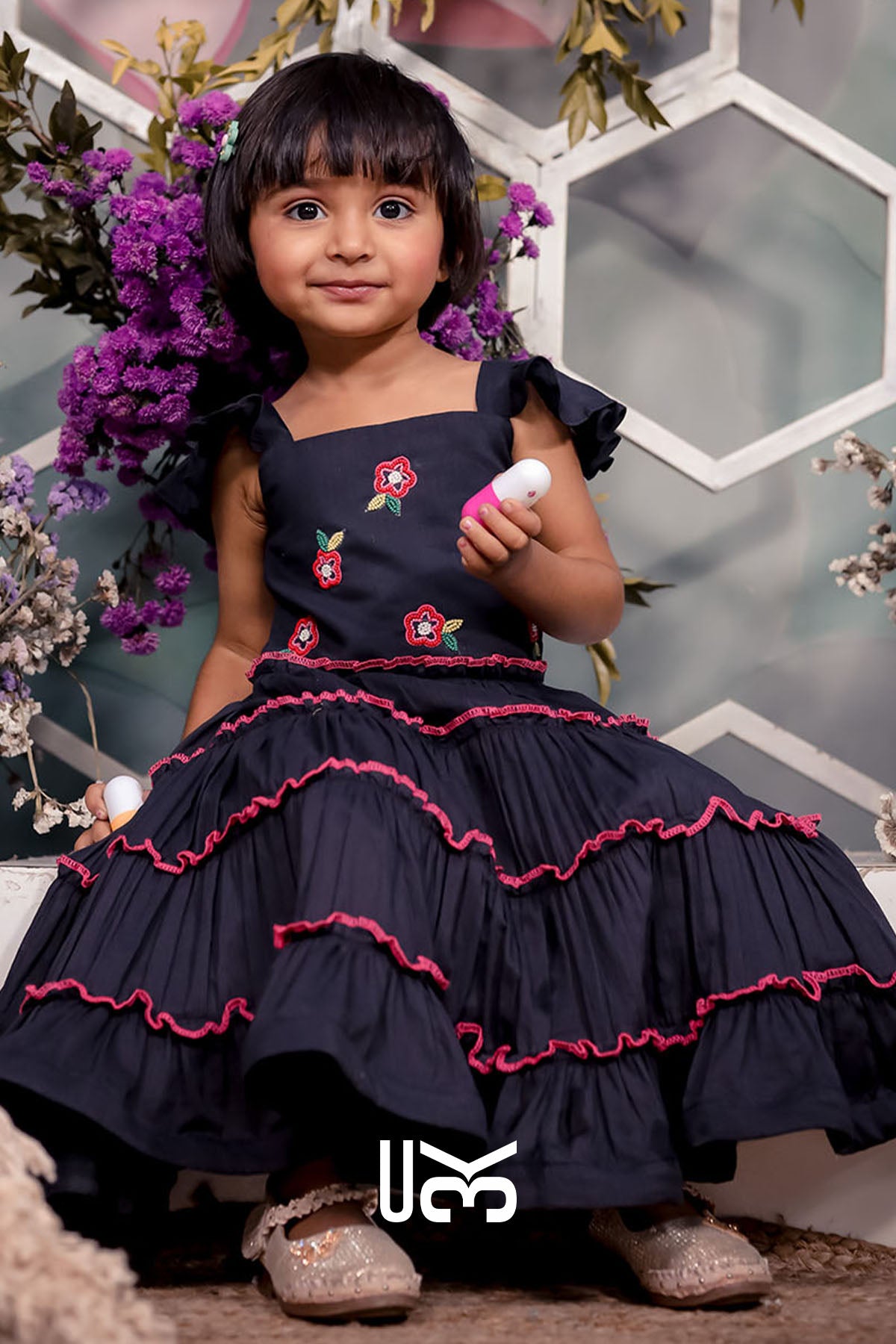 Baby Cotton Black Ruffle Midi Dress