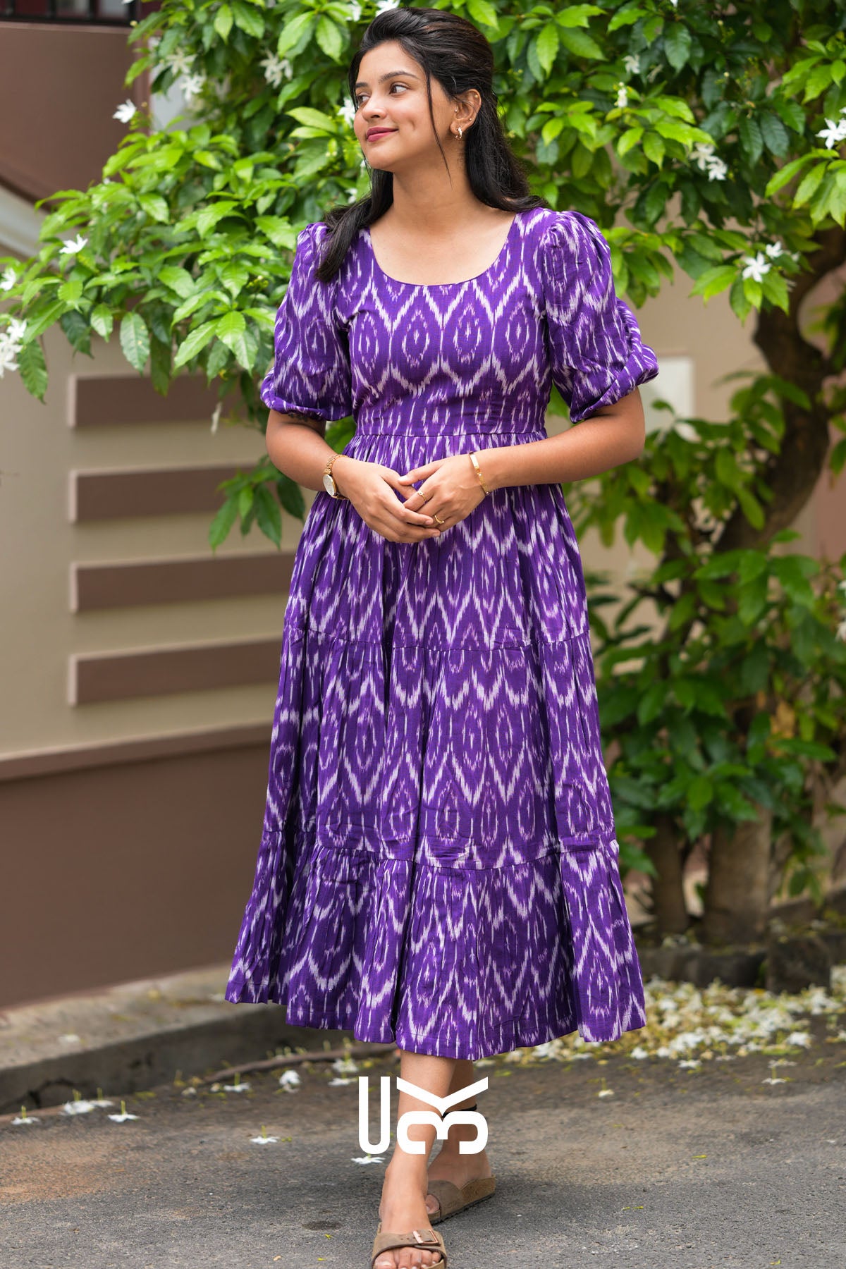 Ikkashi Violet Ikkat Casual Midi Dress
