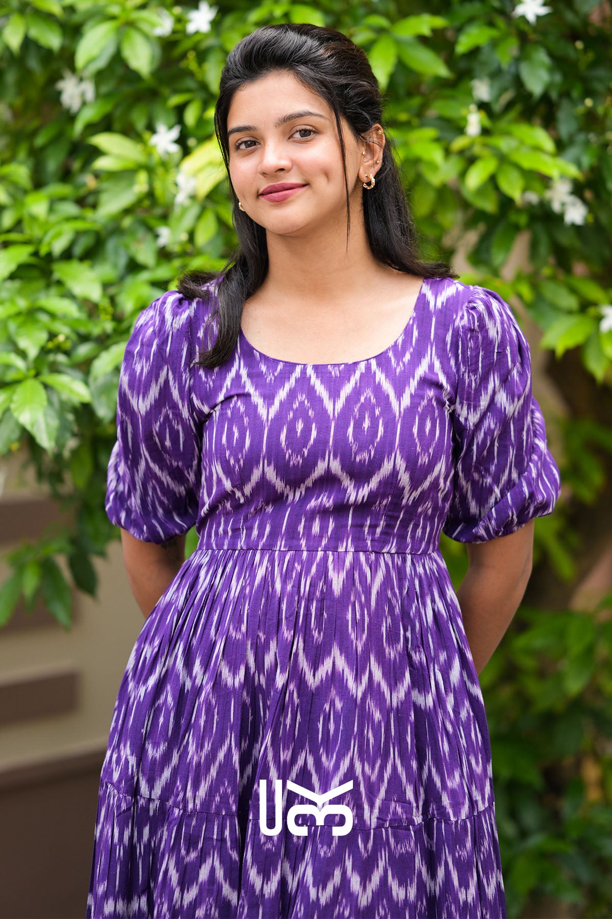 Ikkashi Violet Ikkat Casual Midi Dress