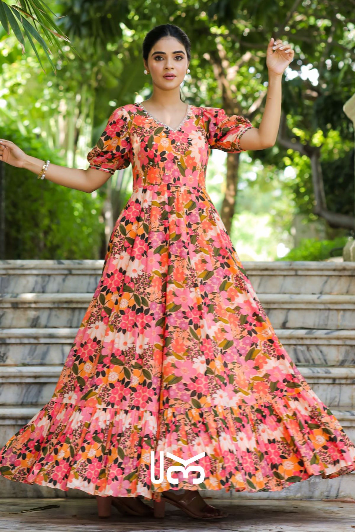 Gulmohar Maxi Dress in Peach