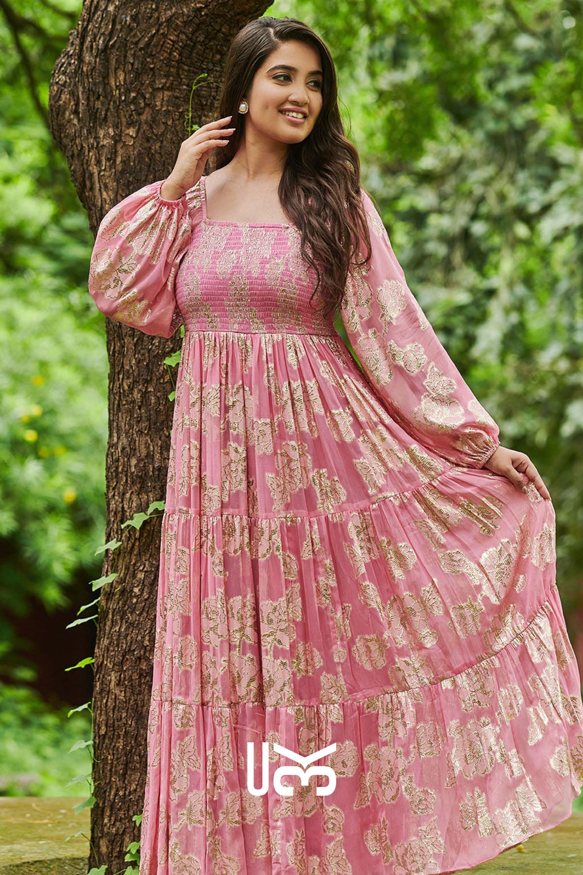 Sitara Floral Zari Pink Maxi Dress