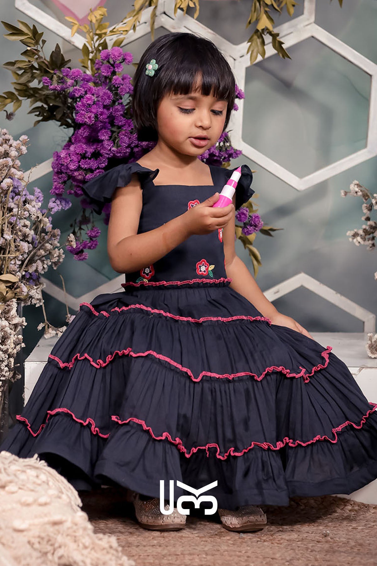 Baby Cotton Black Ruffle Midi Dress