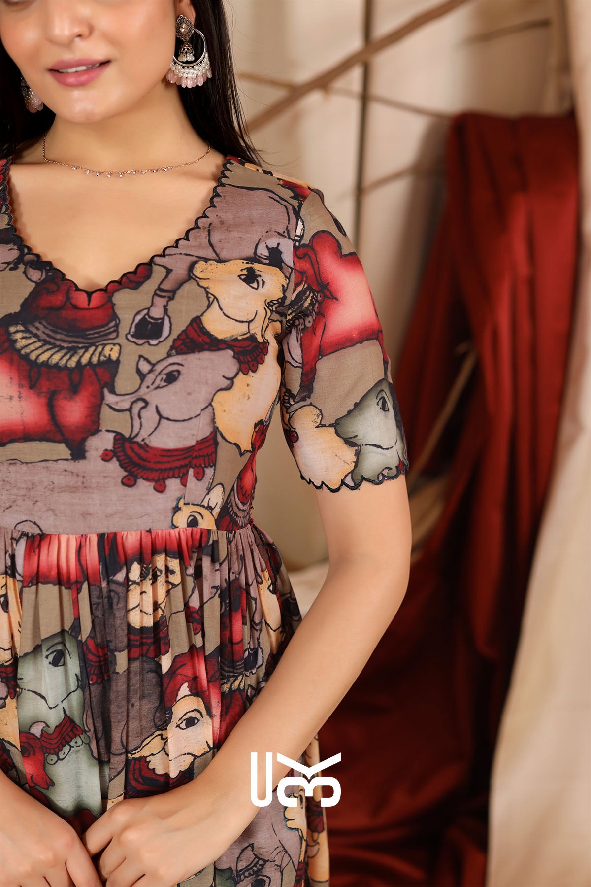 Kshira Kalamkari Brown kurta Set