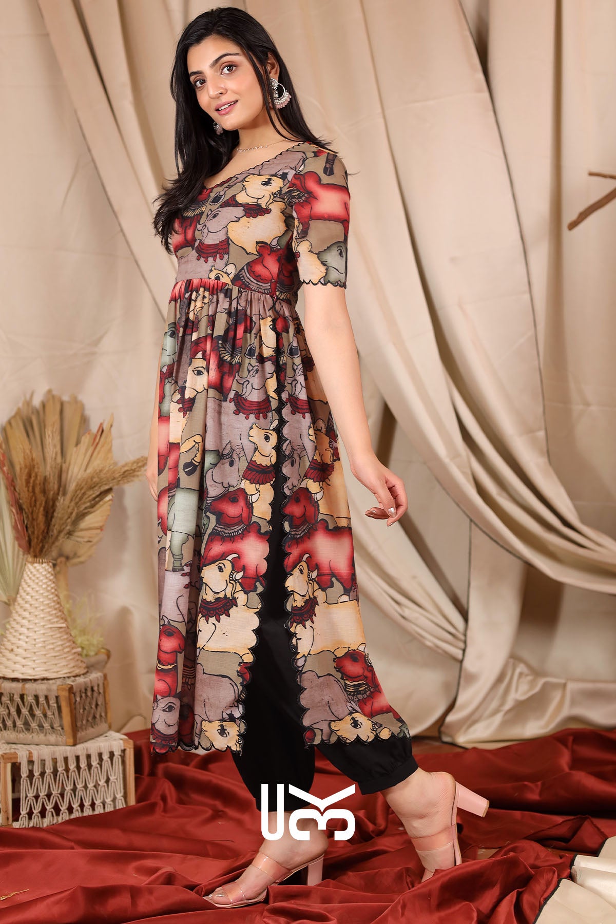 Kshira Kalamkari Brown kurta Set