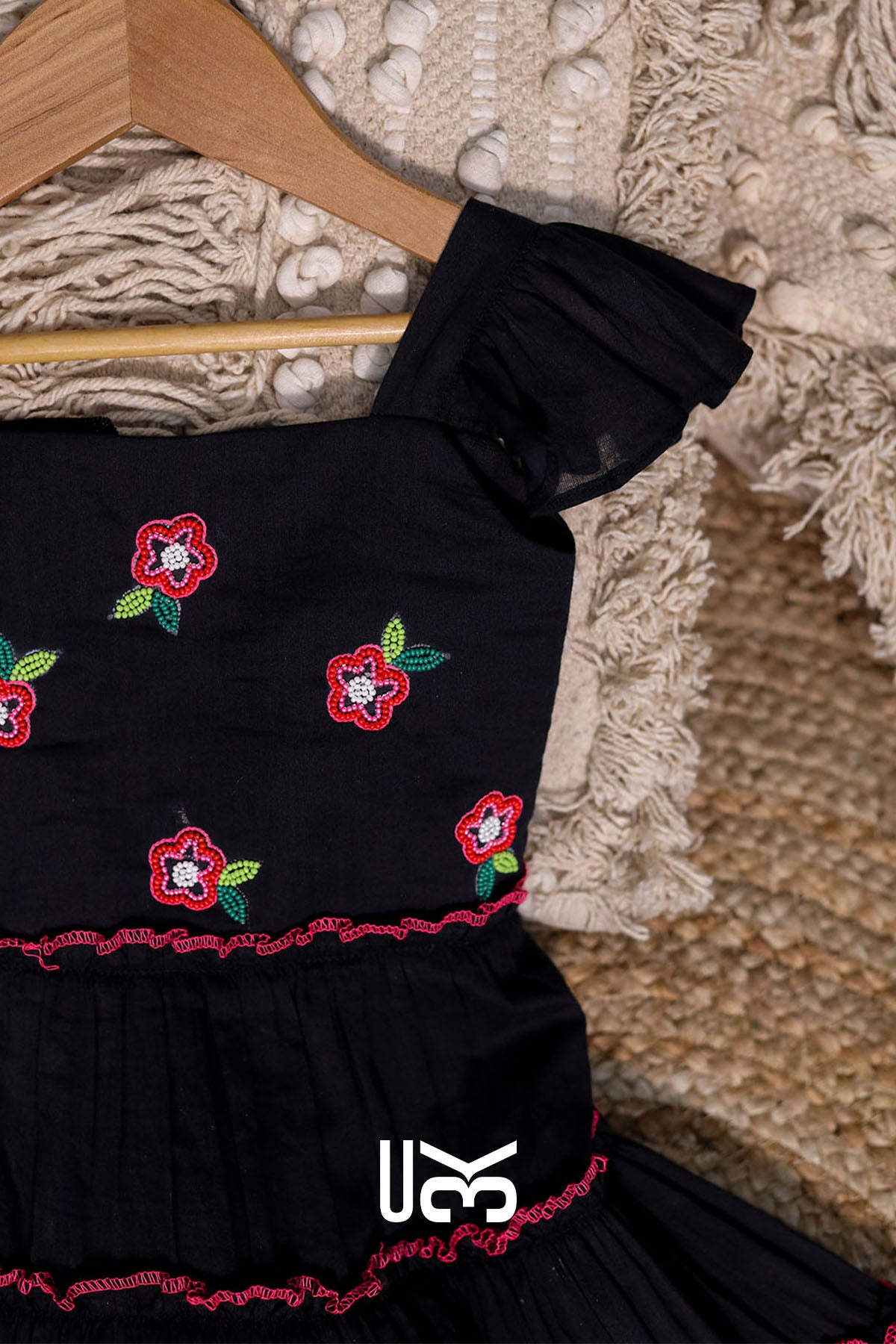 Baby Cotton Black Ruffle Midi Dress