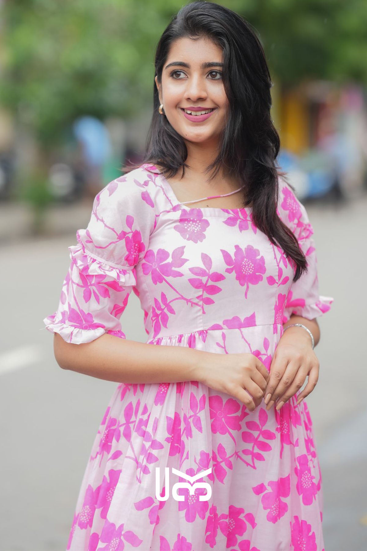 Polly Pink Cotton Floral Midi Dress
