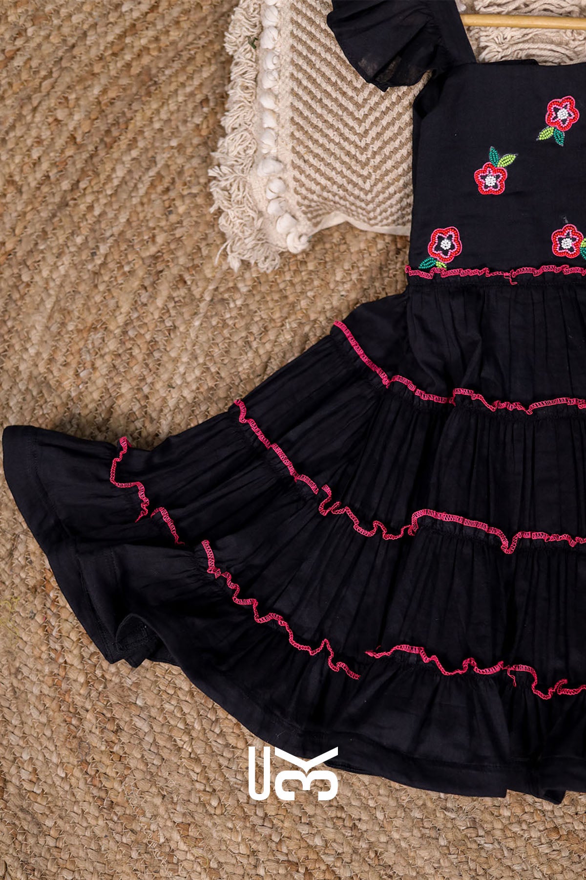Baby Cotton Black Ruffle Midi Dress