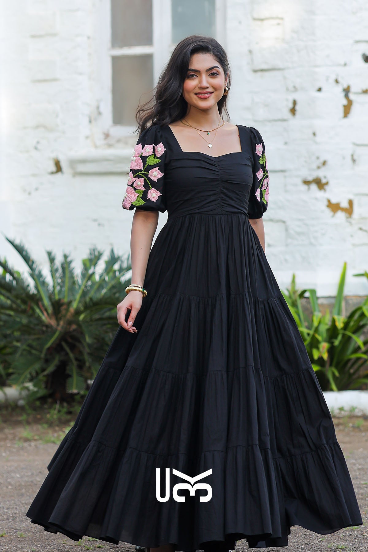 Bougainvillea Black Maxi Dress