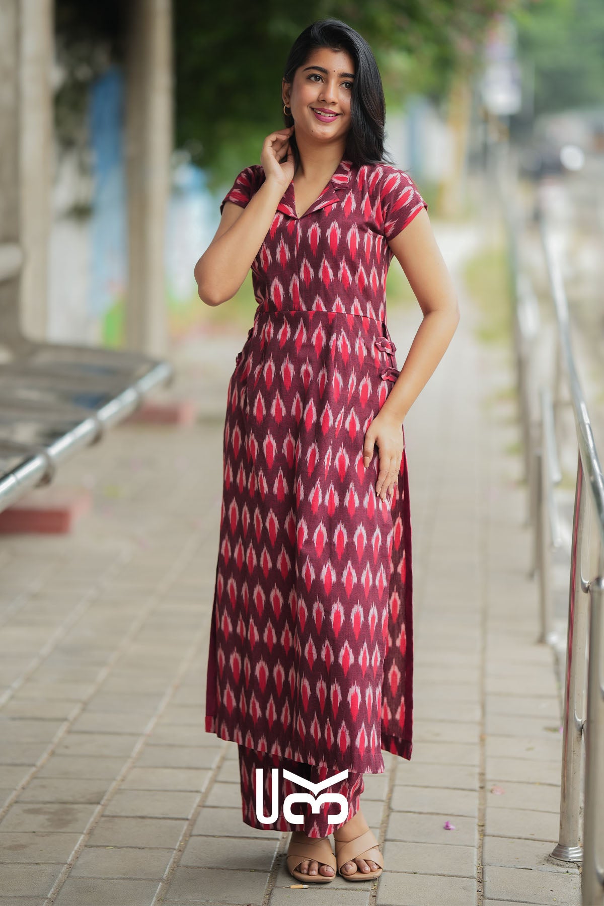 Milania Ikkat Co-ord Set in Maroon