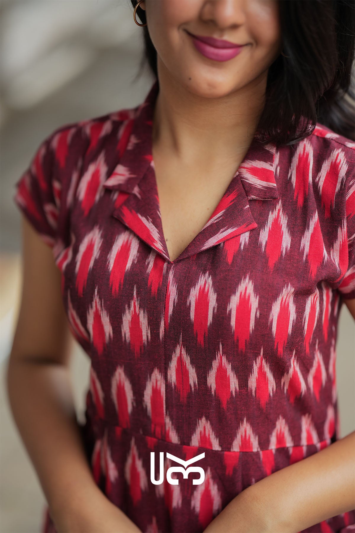Milania Ikkat Co-ord Set in Maroon