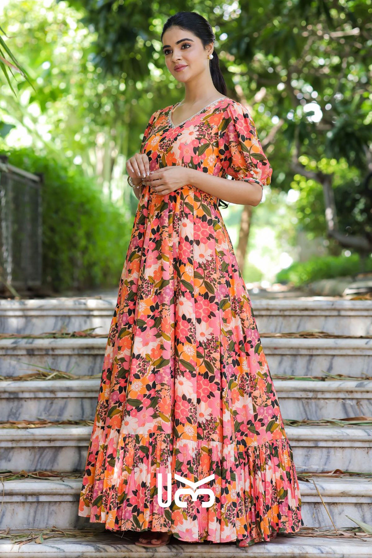 Gulmohar Maxi Dress in Peach