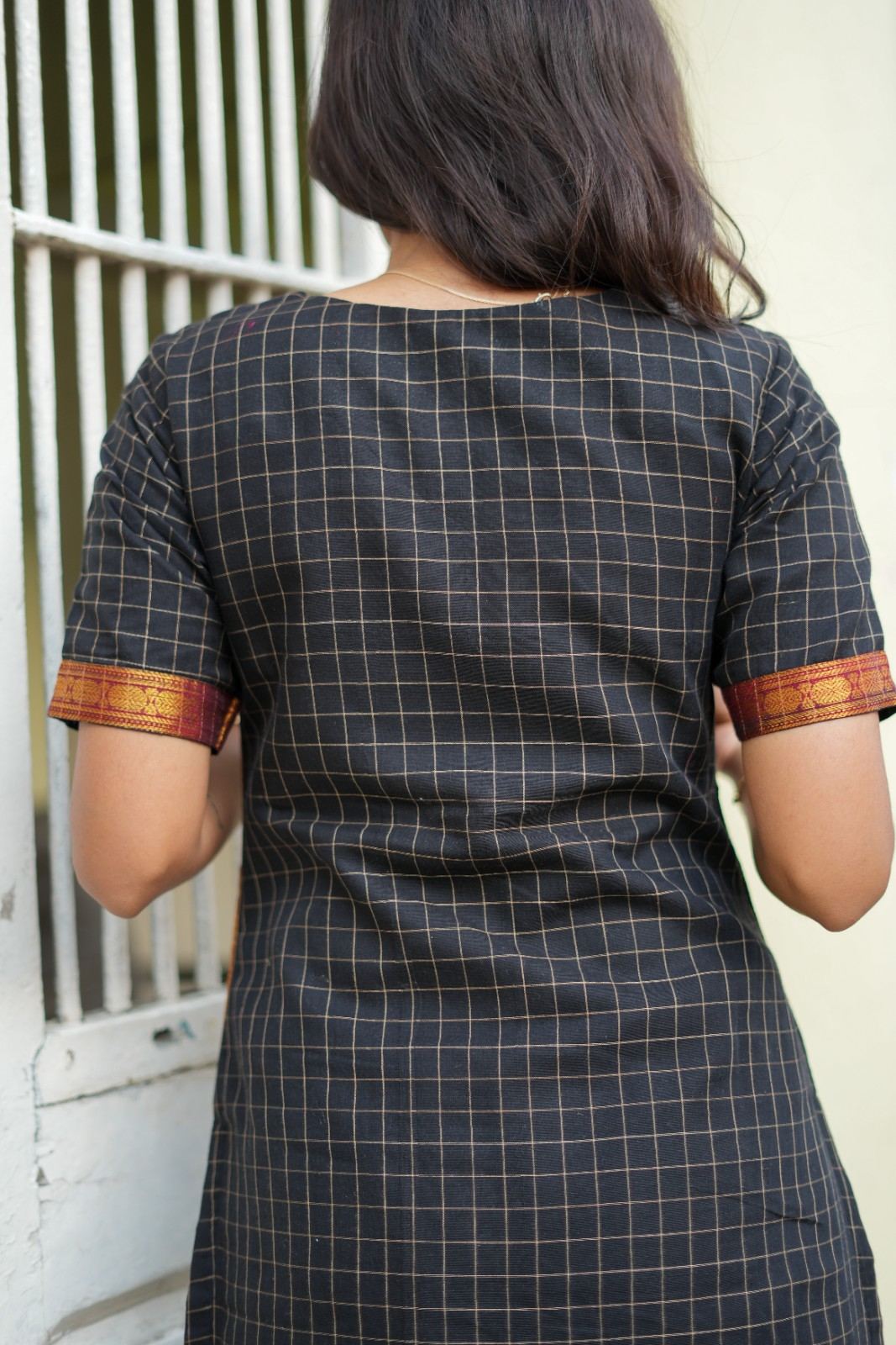 Tara | Handloom Cotton Charcoal Black Kurta Set with Kalamkari Pant for Daily Wear
