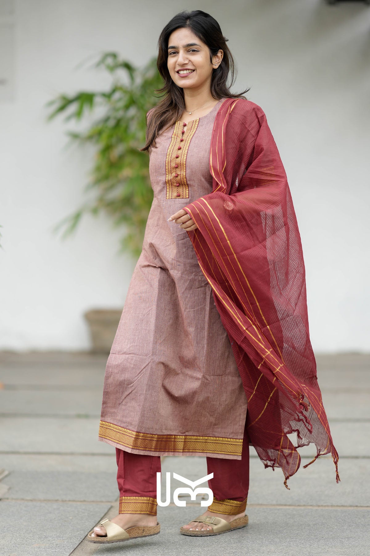 Vaishnavi Cotton Kurta Set In Rust