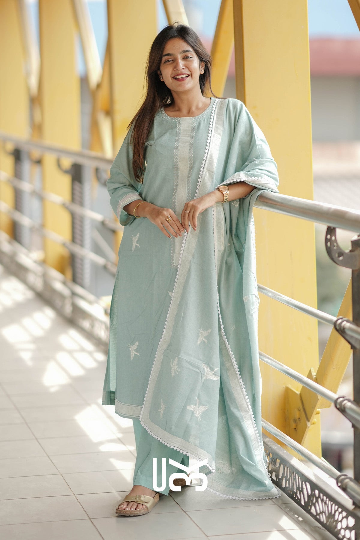 Nilofer Cotton Kurta In Pastel Green