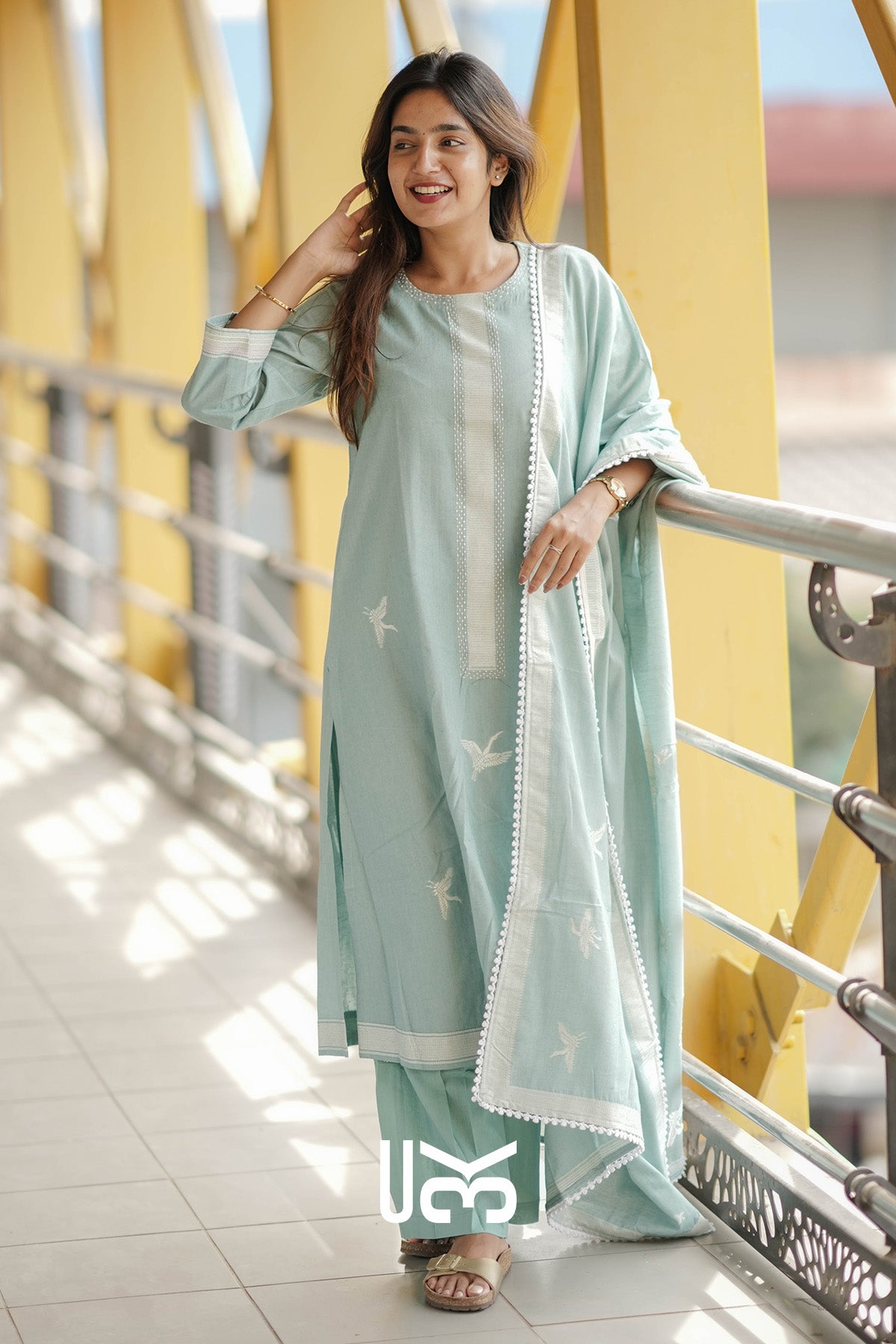 Nilofer Cotton Kurta In Pastel Green