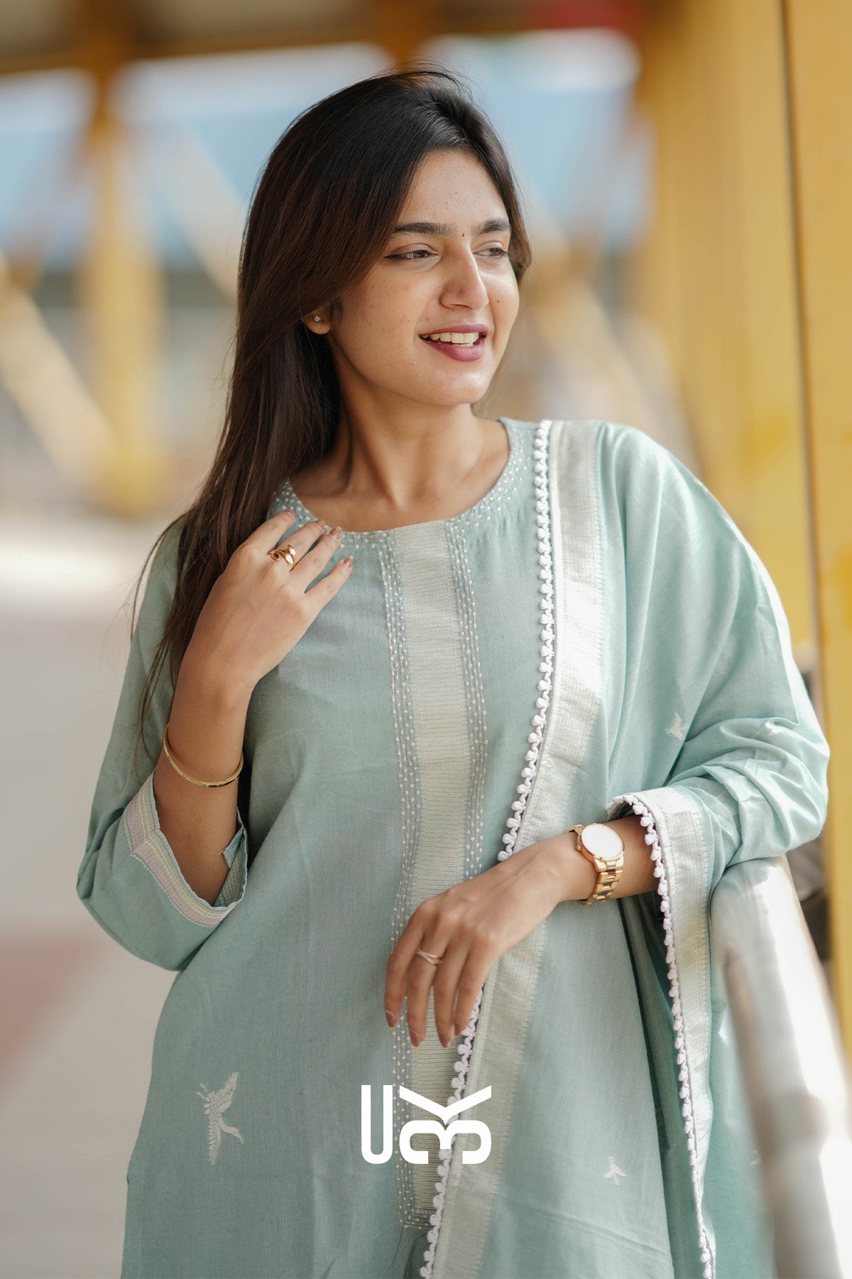 Nilofer Cotton Kurta In Pastel Green