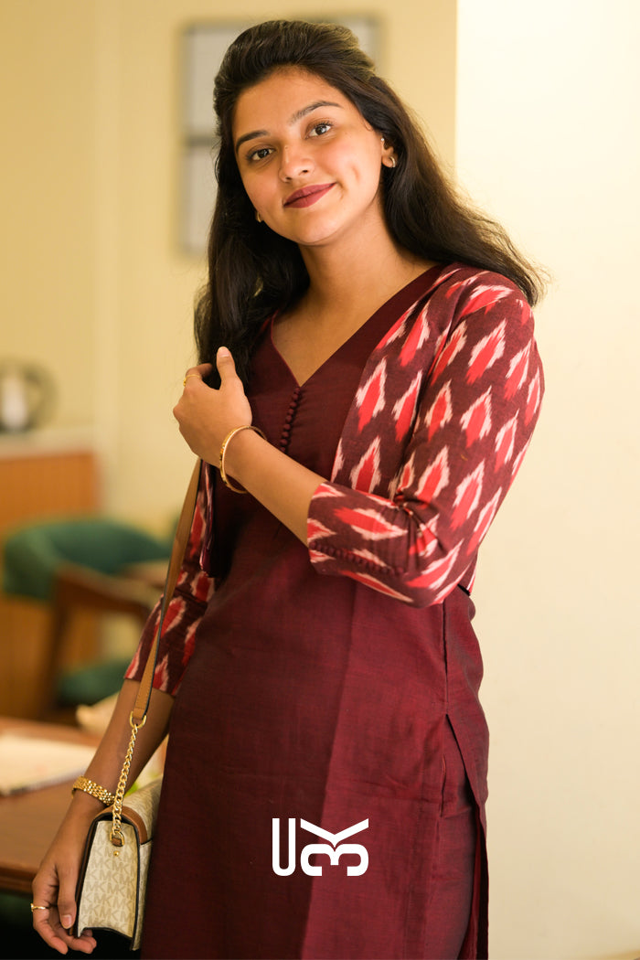 Garnet Handloom Kurta Jacket Set