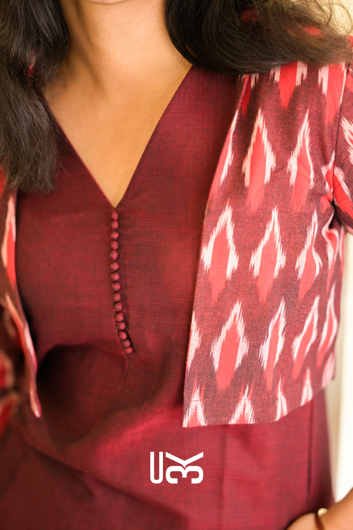 Garnet Handloom Kurta Jacket Set