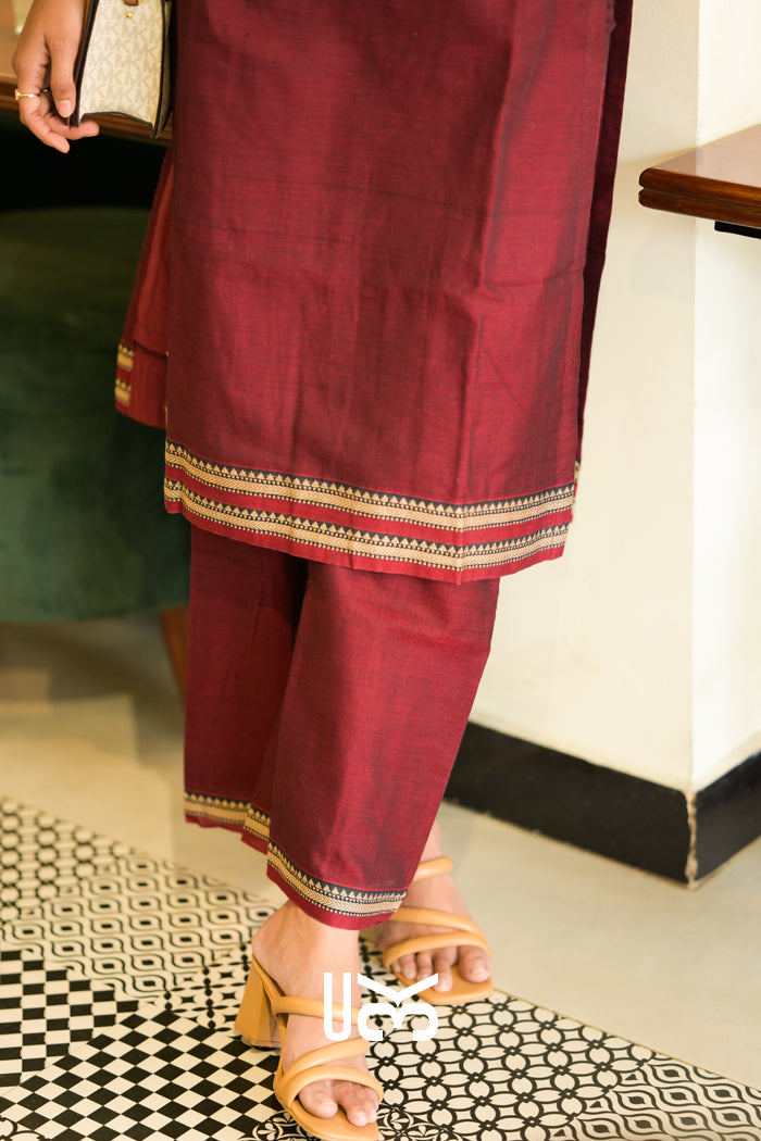 Garnet Handloom Kurta Jacket Set
