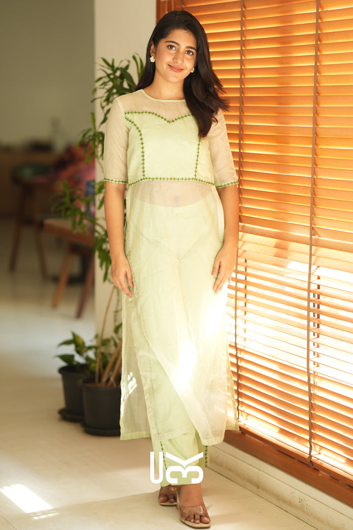 Keya Kota Doria Kurta Set (Dress) in Pastel Green