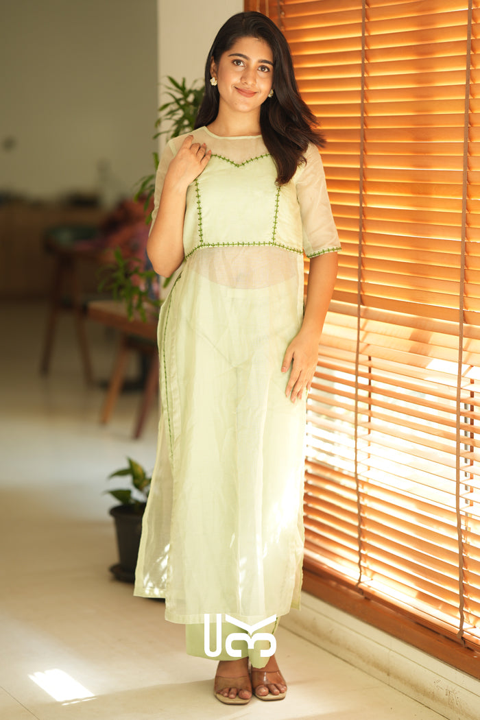 Keya Kota Doria Kurta Set (Dress) in Pastel Green