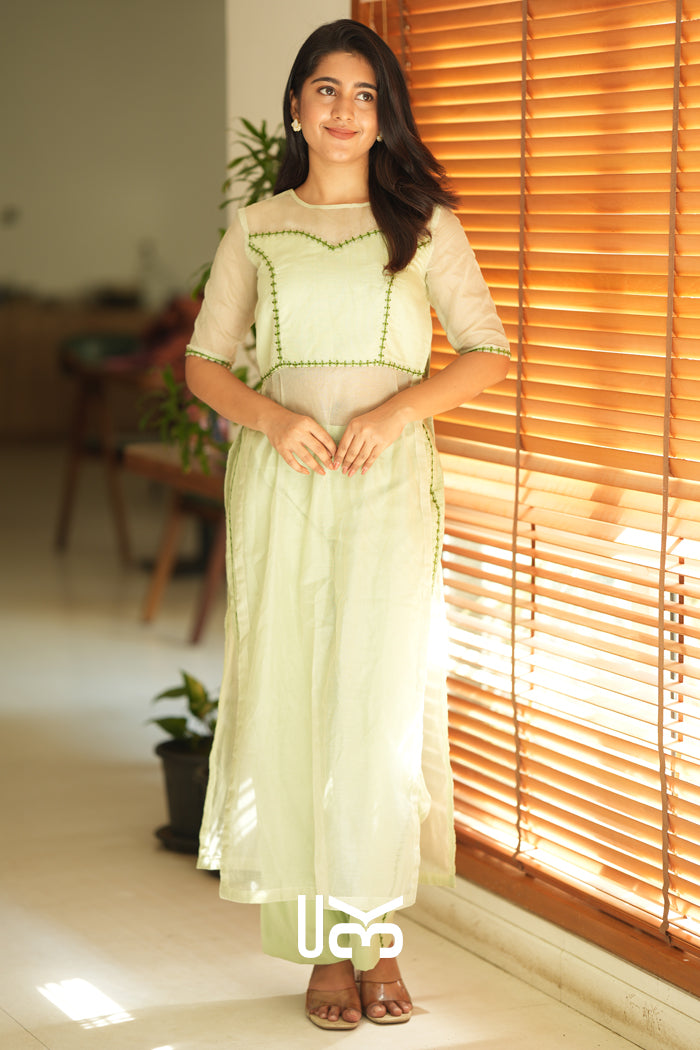 Keya Kota Doria Kurta Set (Dress) in Pastel Green