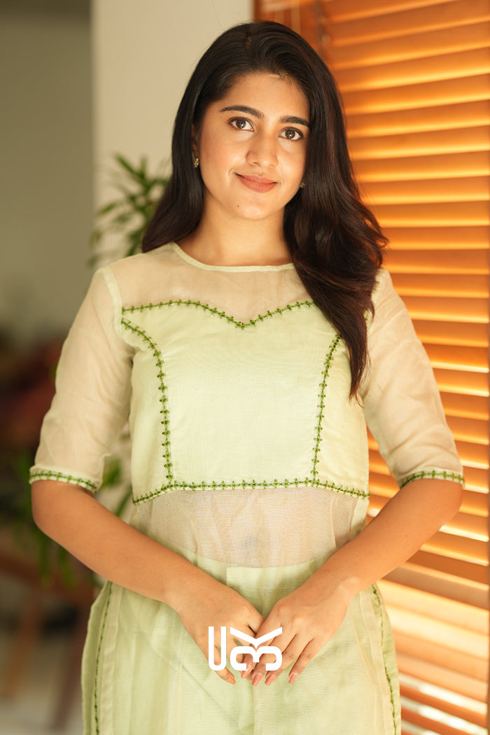 Keya Kota Doria Kurta Set (Dress) in Pastel Green