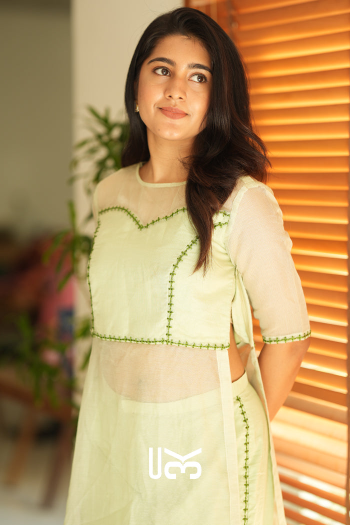 Keya Kota Doria Kurta Set (Dress) in Pastel Green