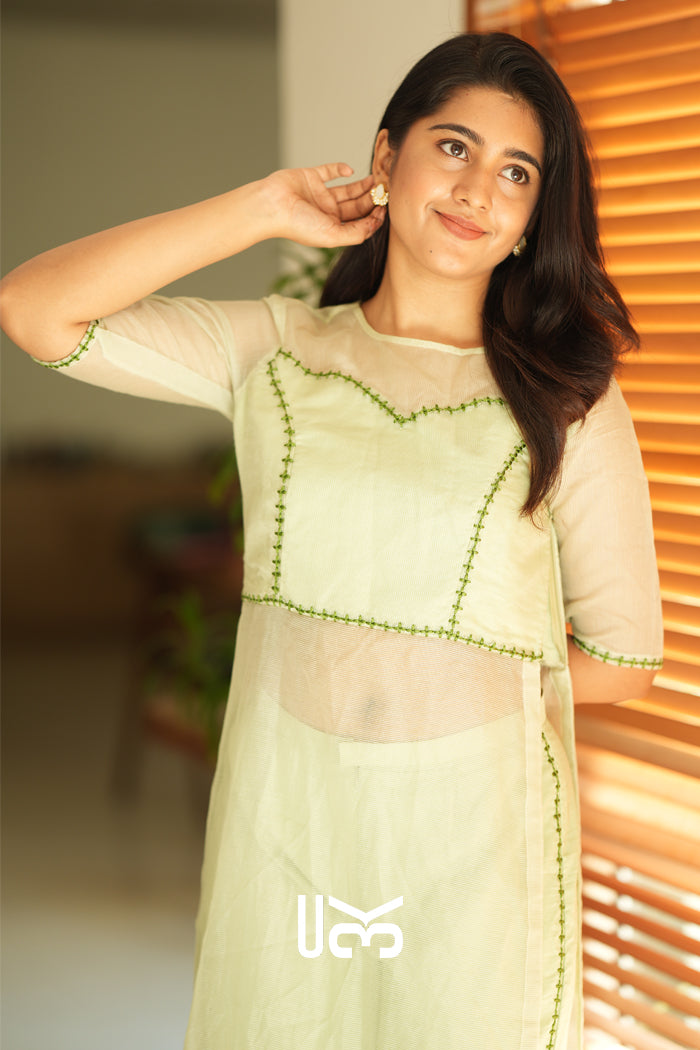 Keya Kota Doria Kurta Set (Dress) in Pastel Green