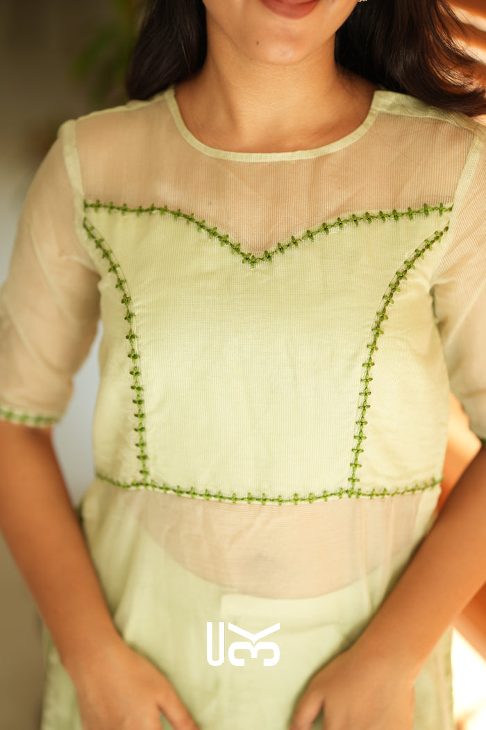 Keya Kota Doria Kurta Set (Dress) in Pastel Green