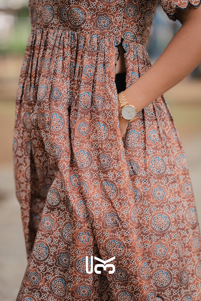 Laila Ajrakh Kurta Set in Brown