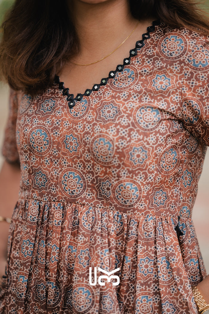 Laila Ajrakh Kurta Set in Brown