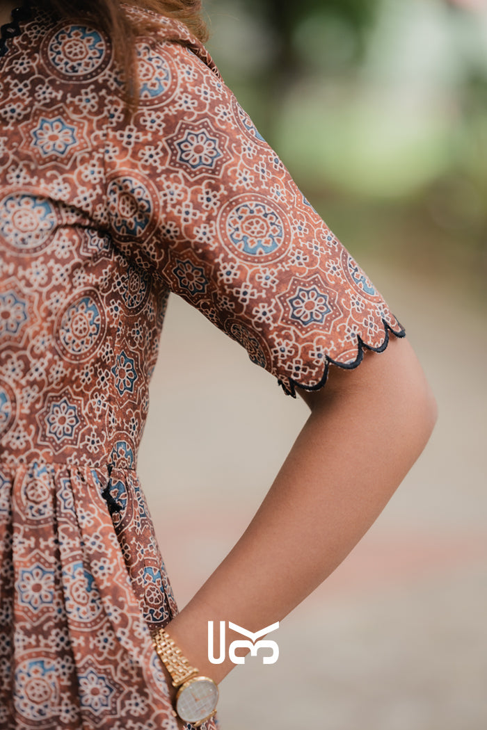 Laila Ajrakh Kurta Set in Brown