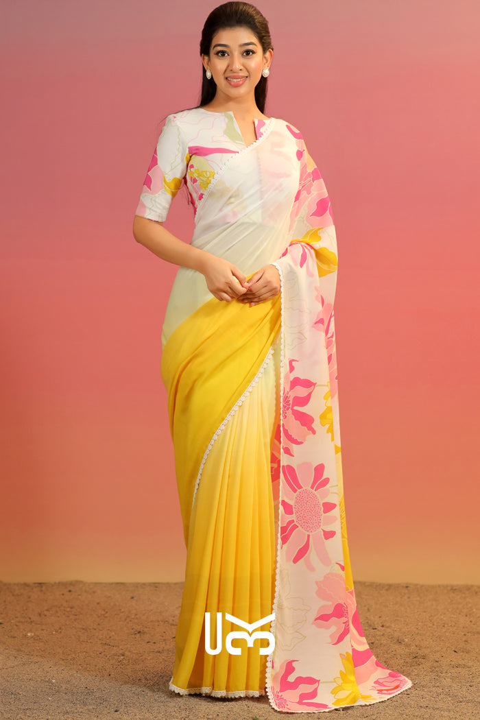 Luna Shiney Saree in Yellow