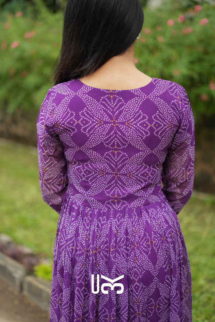Panna Bandhej Kurta Set in Purple