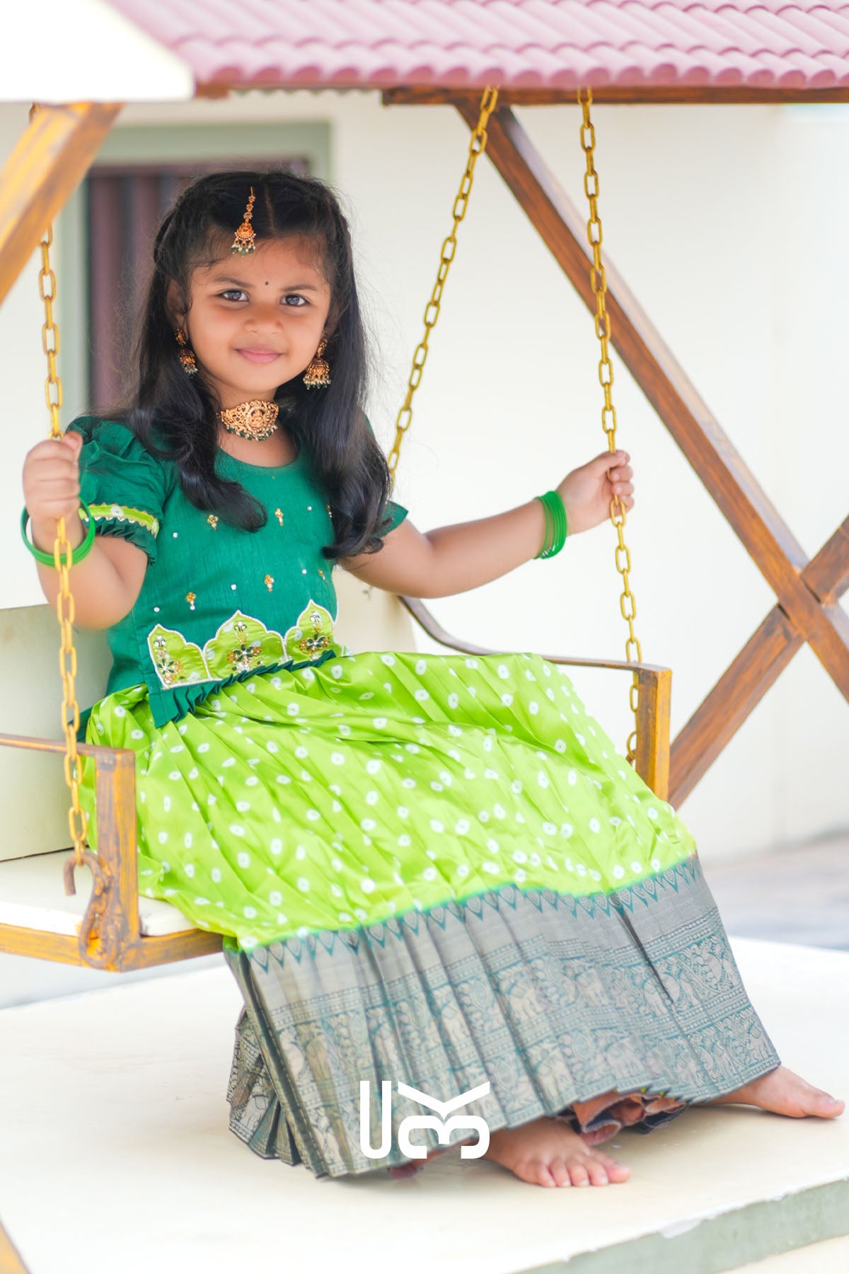 Baby Kamdhenu Sea Green Lehenga Set