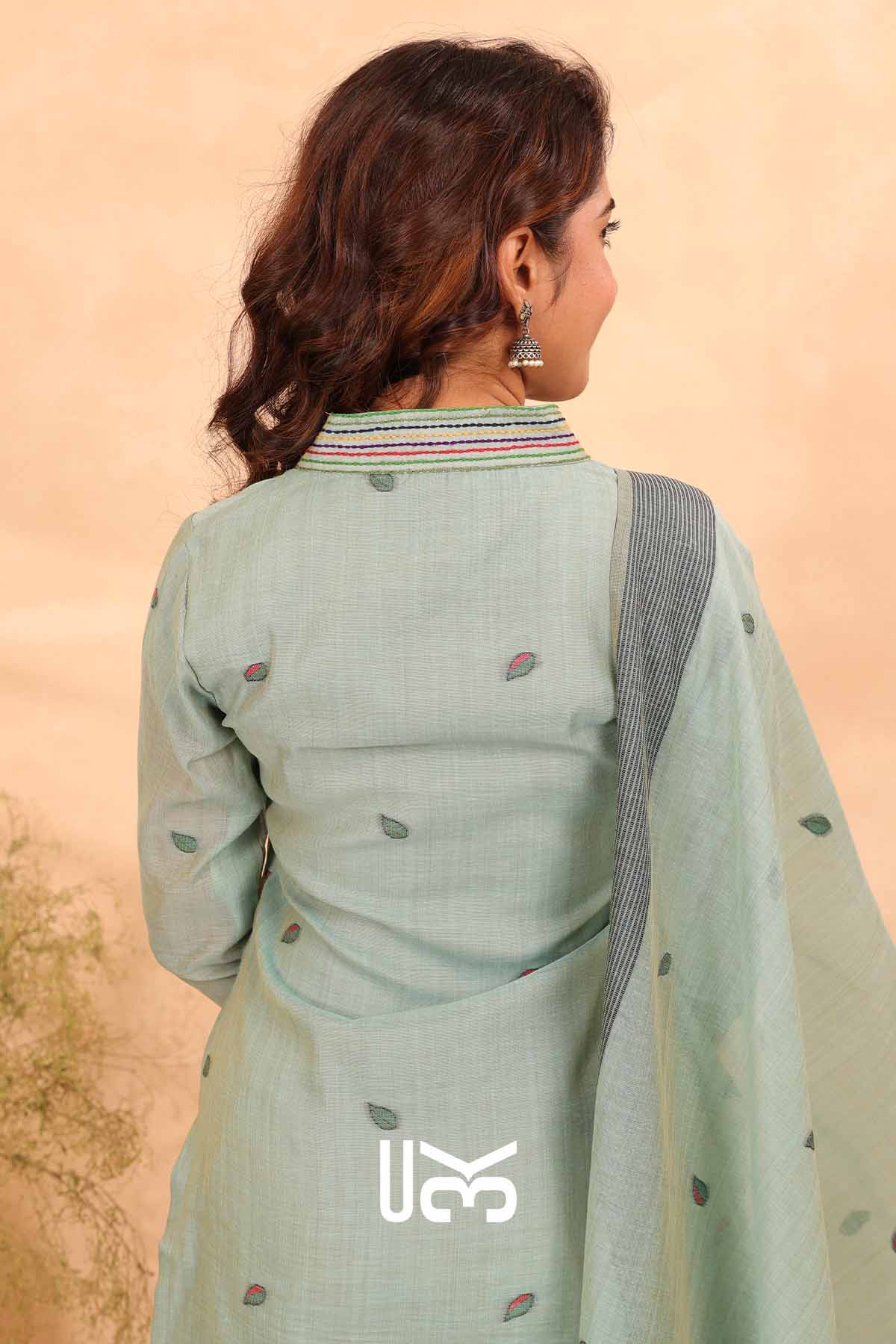 Pankhuri|Sea Green Jamdani Muga Silk Kurta Set