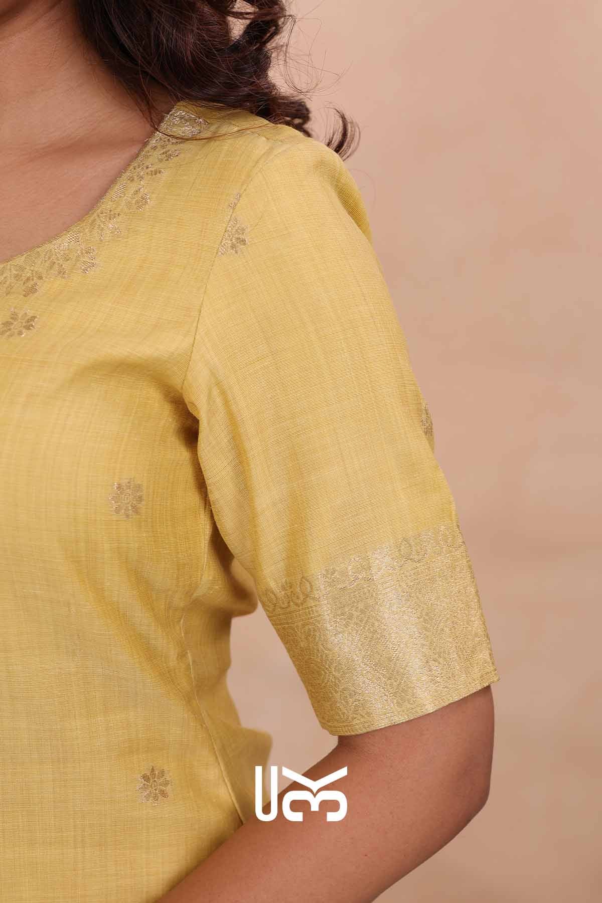 Regal Feathers|Yellow Jamdani Munga Silk Kurta Set
