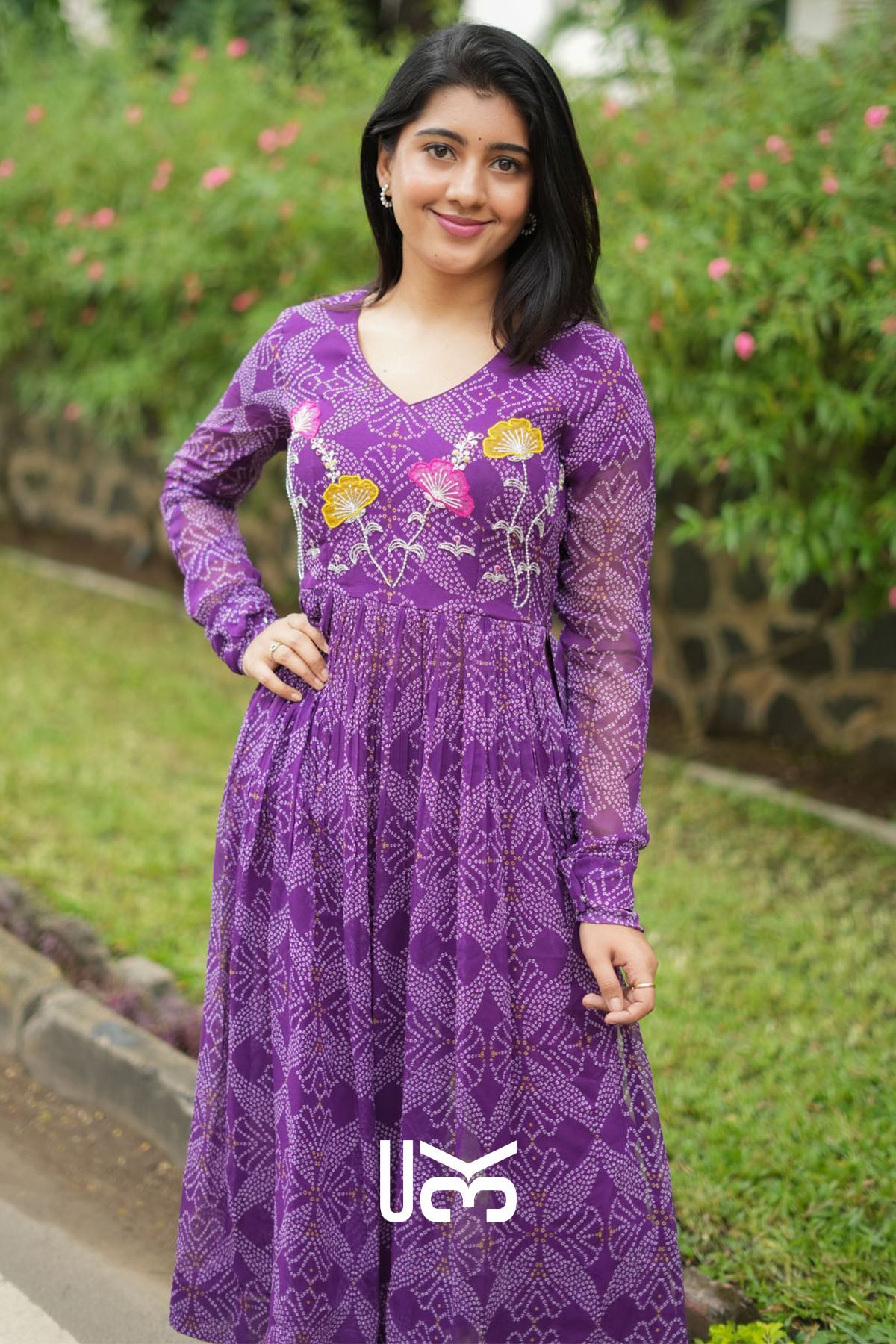 Panna Bandhej Kurta Set in Purple