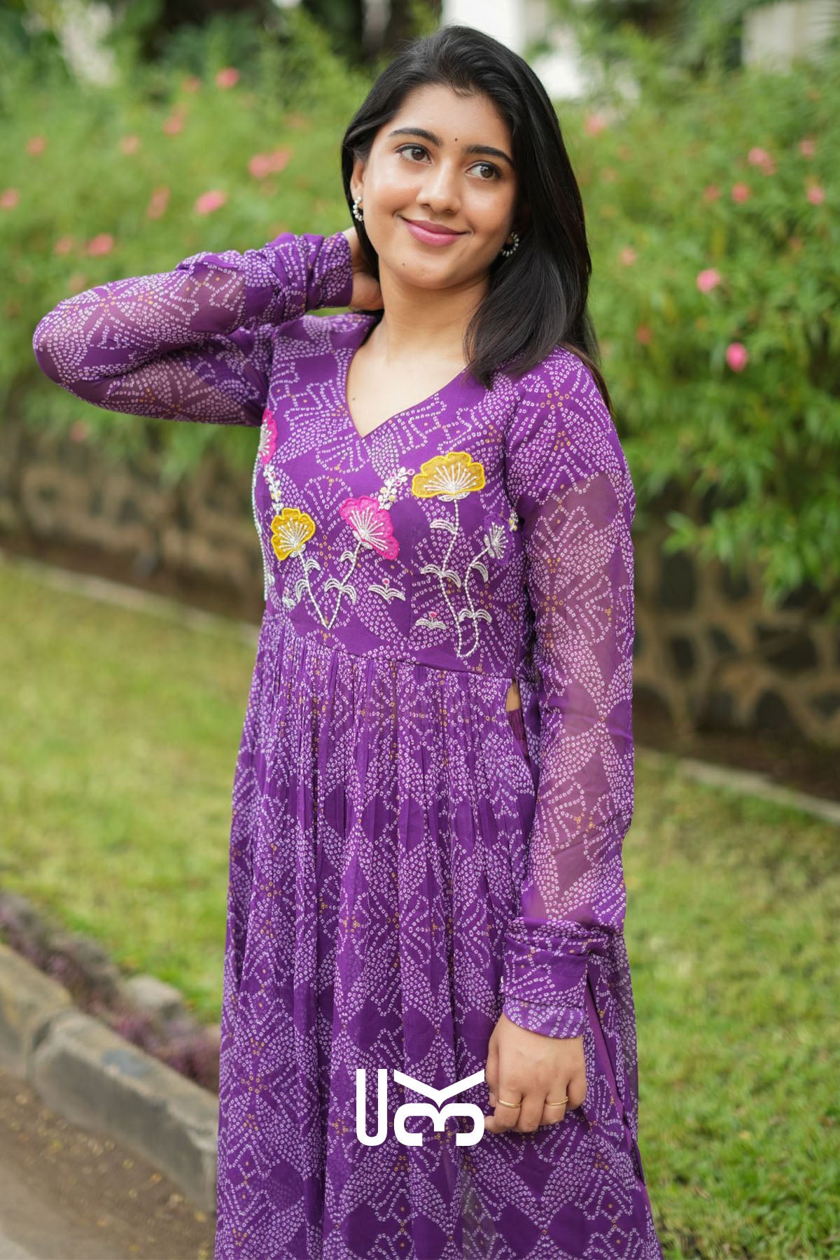Panna Bandhej Kurta Set in Purple